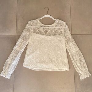 Revolve Elegant Lace Long Sleeve Top - White